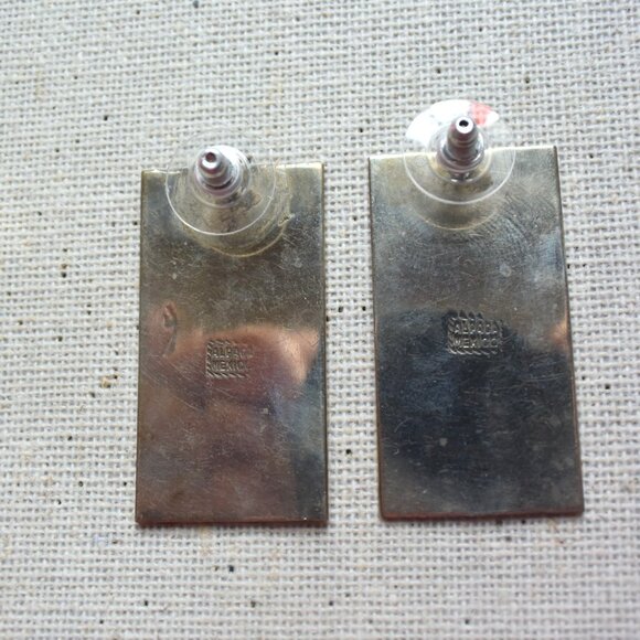 Vintage Alpaca Silver & Abalone Earrings - Picture 4 of 6